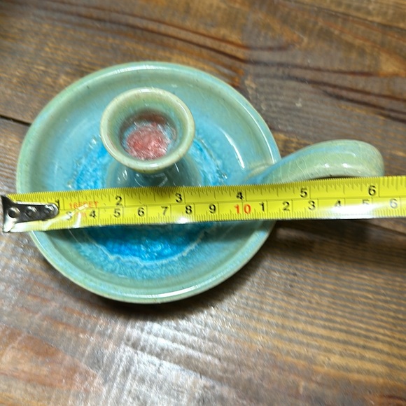 Studio Art Pottery Taper Candle Stick Holder Handmade Turquoise Color Stoneware - Picture 6 of 7
